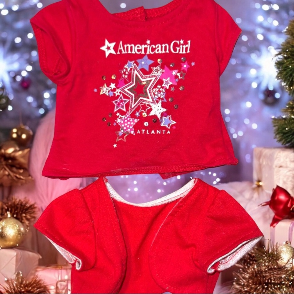 American Girl Red Doll Tee Shirt And  OG Dolls Red Cardigan Fits 18” Dolls